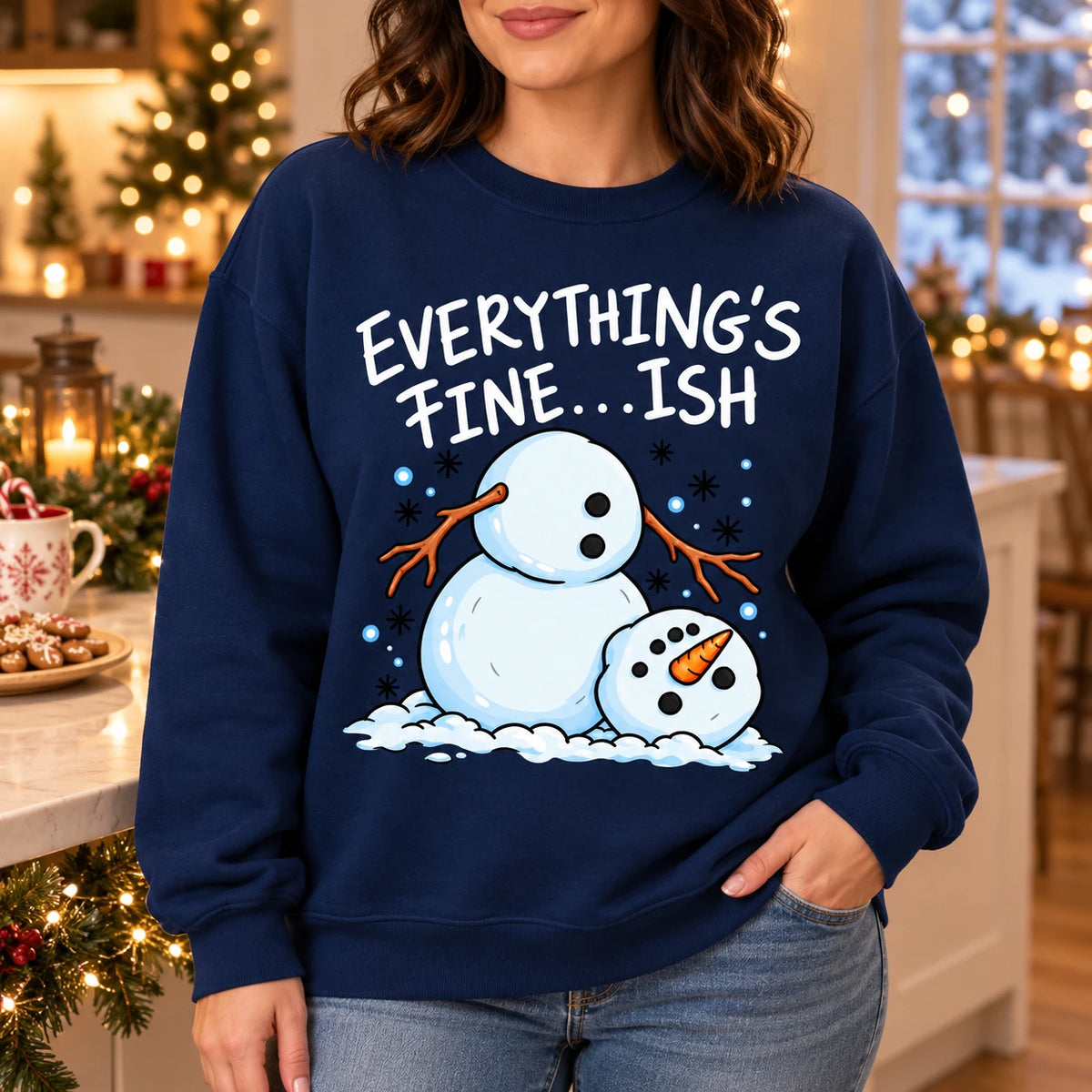 Everything's Fine Ish Sweatshirt, Funny Melting Snowman Christmas Humor for Women