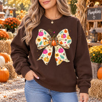 Fall Bow Sweatshirt and T-Shirt Pumpkin Floral Bow Cute Coquette Autumn Shirt for Women
