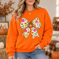 Fall Bow Sweatshirt and T-Shirt Pumpkin Floral Bow Cute Coquette Autumn Shirt for Women