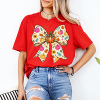 Fall Bow Sweatshirt and T-Shirt Pumpkin Floral Bow Thanksgiving Women Cute Coquette Autumn Design