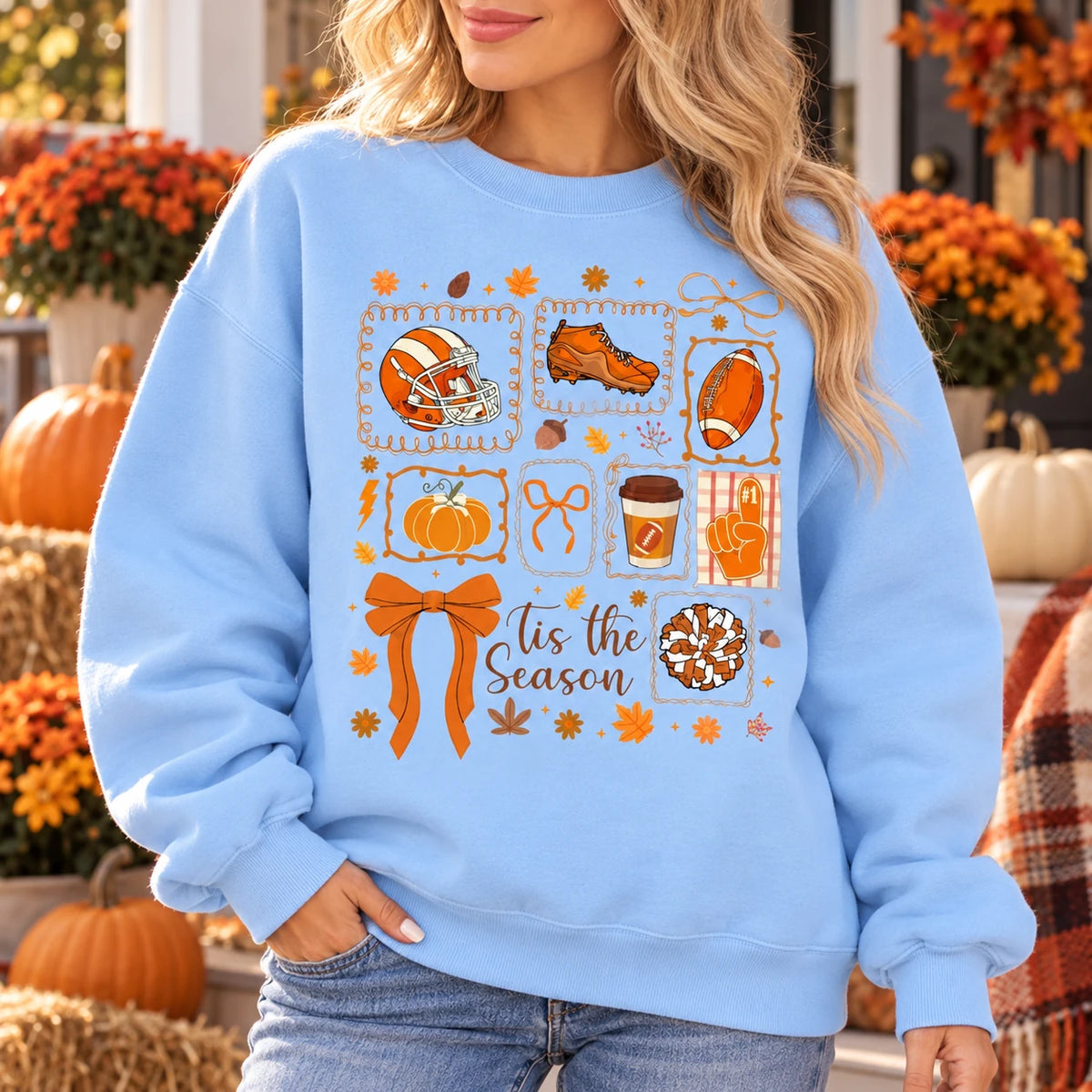 Fall Football Game Day Sweatshirt for Women Tis The Season Autumn Coquette Graphic