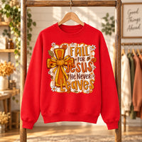 Fall for Jesus Christian Autumn Quote Sweatshirt, Faith Cross Pumpkin Bow Graphic for Women