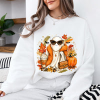 Fall Ghost Sweatshirt and T-Shirt, Cute Pumpkin Spice Ghost Graphic Tee, Fashion Ghost with Leopard Sunglasses, Autumn Pumpkin Shirt, Halloween Fall Shirt, Cozy Gift for Women