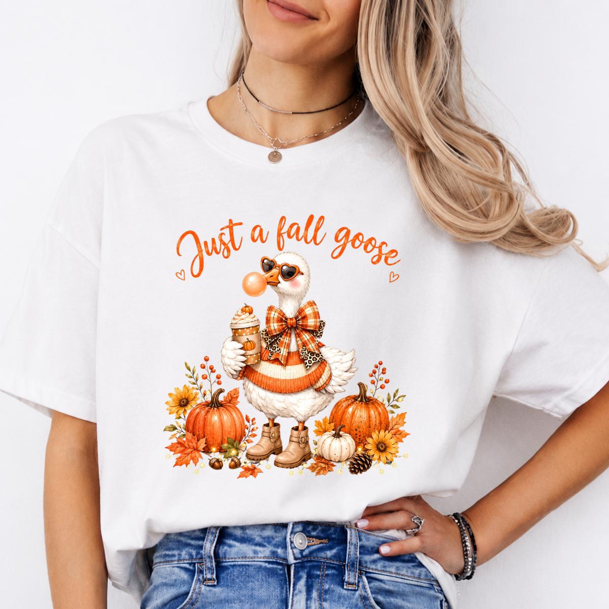 Fall Goose Apparel Just a Fall Goose Sweatshirt and T-Shirt Pumpkin Season Women Cute Autumn Design
