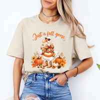 Fall Goose Apparel Just a Fall Goose Sweatshirt and T-Shirt Pumpkin Season Women Cute Autumn Design