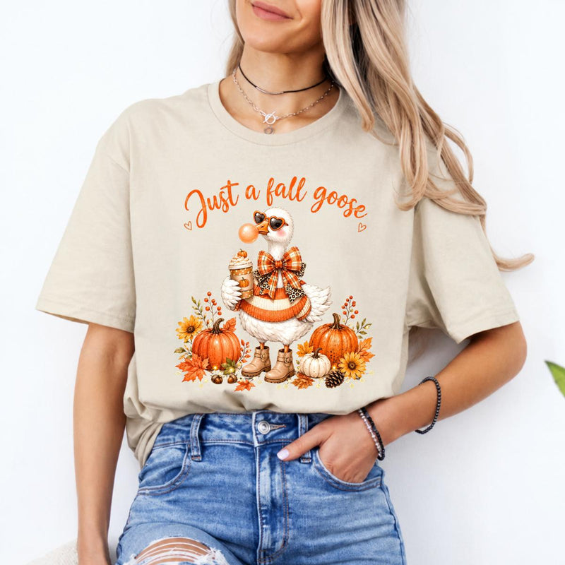 Fall Goose Apparel Just a Fall Goose Sweatshirt and T-Shirt Pumpkin Season Women Cute Autumn Design