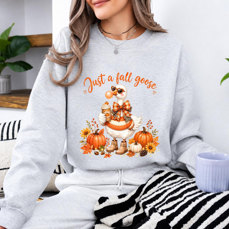 Fall Goose Apparel Just a Fall Goose Sweatshirt and T-Shirt Pumpkin Season Women Cute Autumn Design