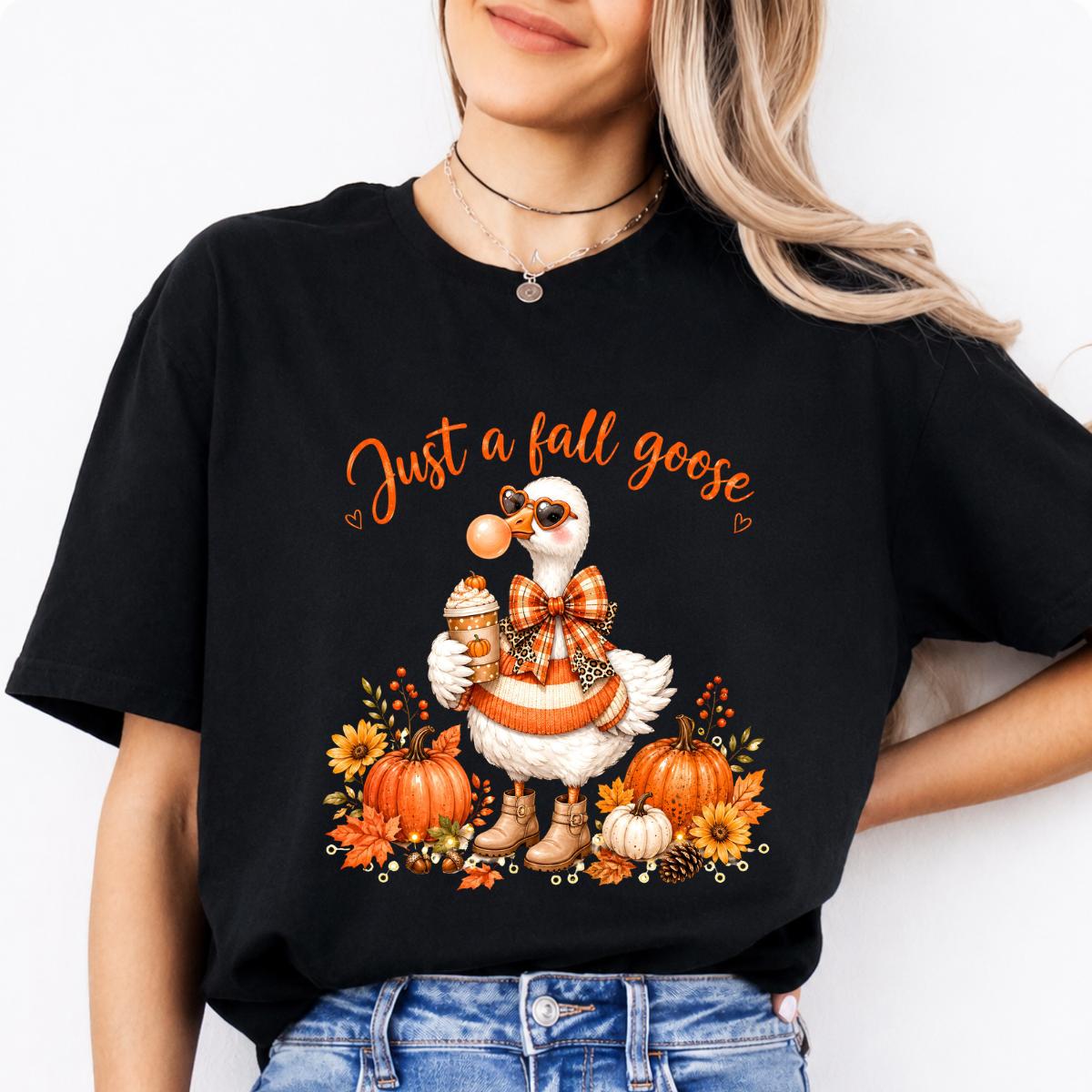Fall Goose Apparel Just a Fall Goose Sweatshirt and T-Shirt Pumpkin Season Women Cute Autumn Design