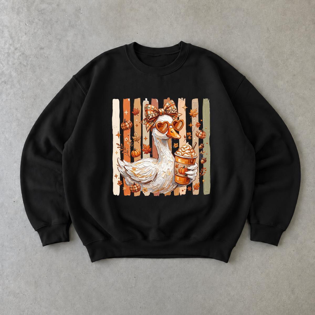 Fall Goose Sweatshirt Pumpkin Spice Coffee Goose Graphic Cute Autumn Women Coquette Vintage