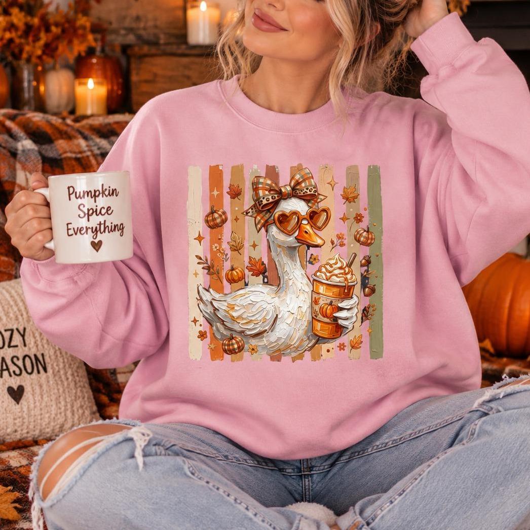Fall Goose Sweatshirt Pumpkin Spice Coffee Goose Graphic Cute Autumn Women Coquette Vintage
