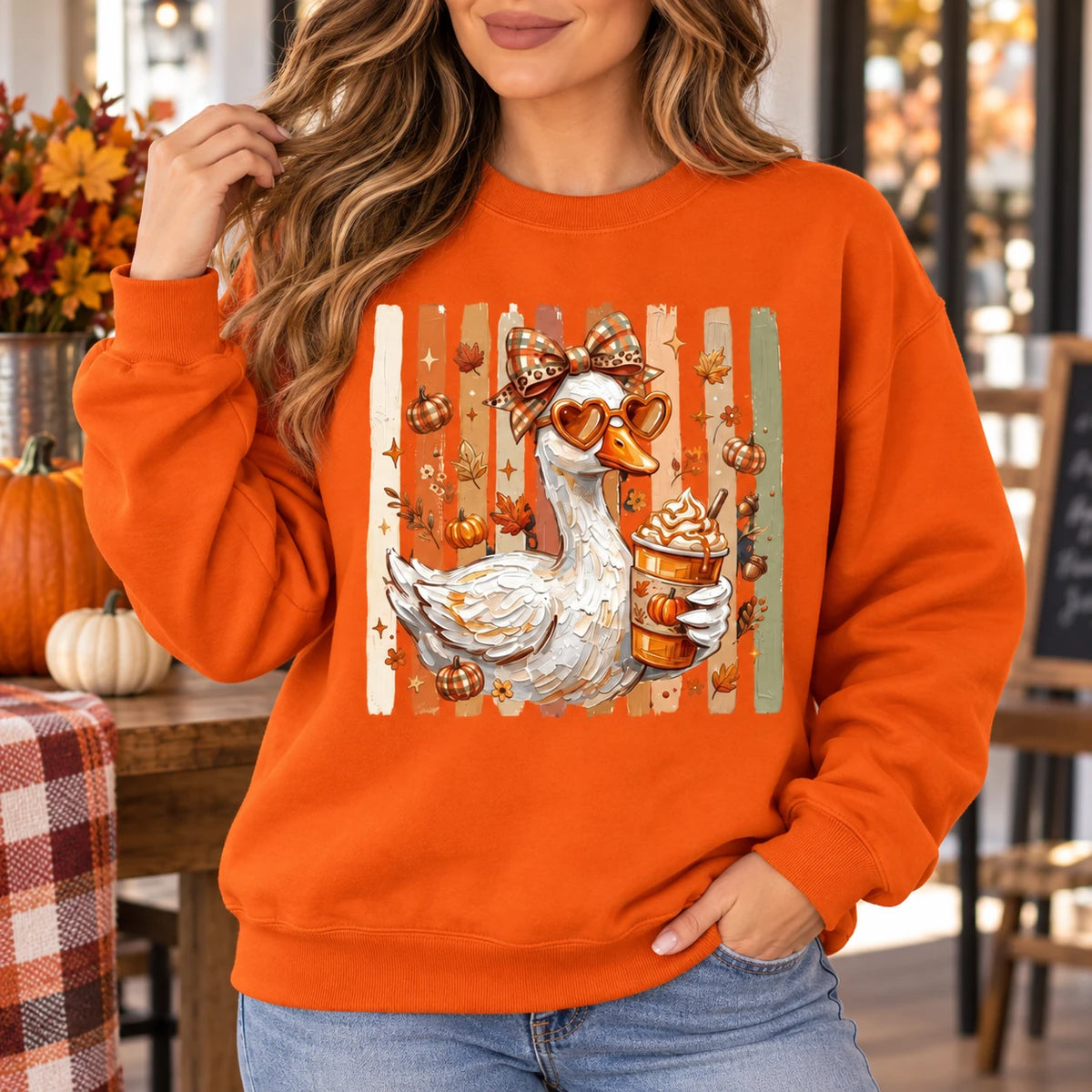 Fall Goose Sweatshirt Pumpkin Spice Coffee Graphic Cute Autumn Coquette Crewneck