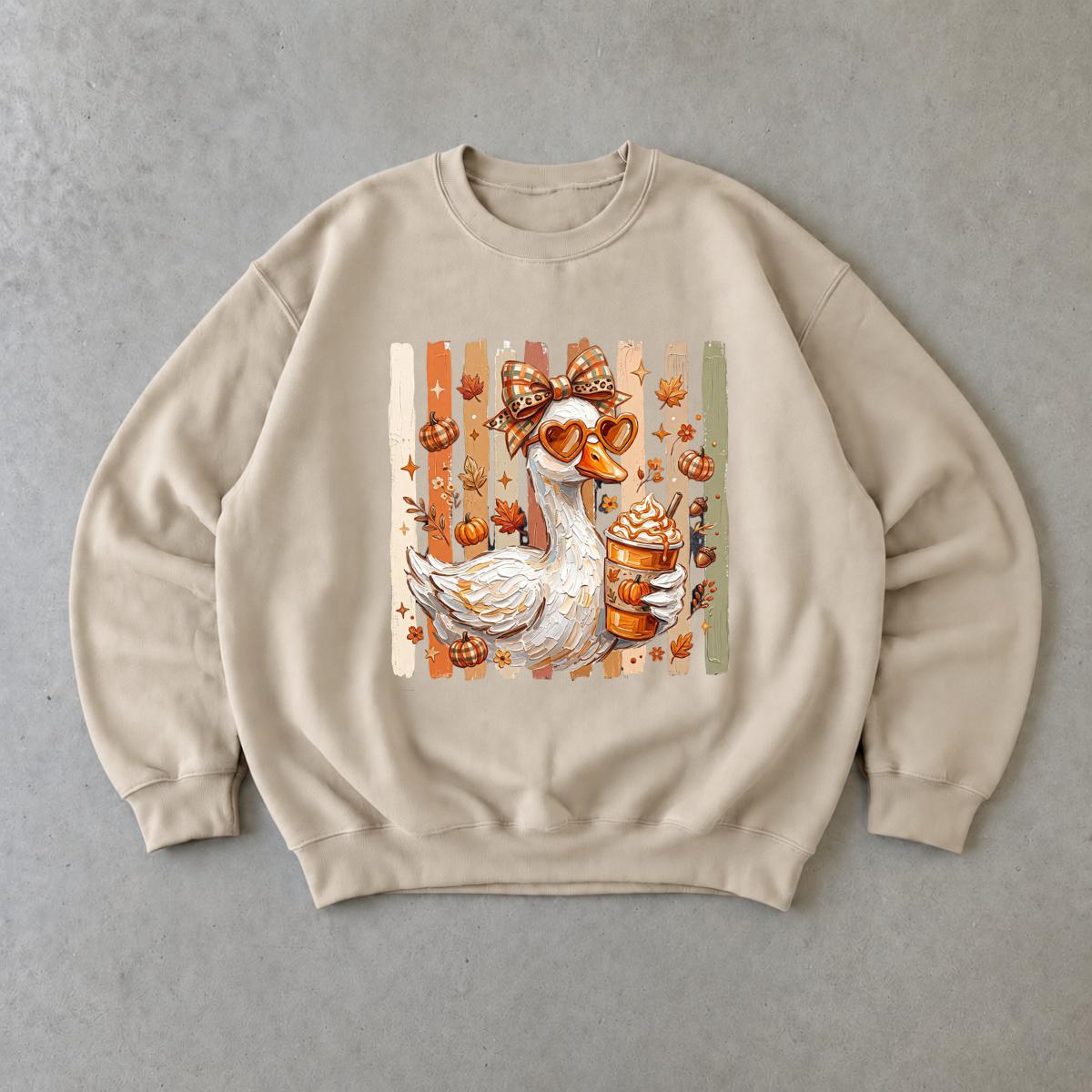 Fall Goose Sweatshirt Pumpkin Spice Coffee Goose Graphic Cute Autumn Women Coquette Vintage