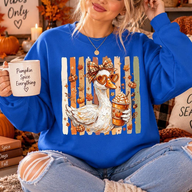Fall Goose Sweatshirt Pumpkin Spice Coffee Goose Graphic Cute Autumn Women Coquette Vintage