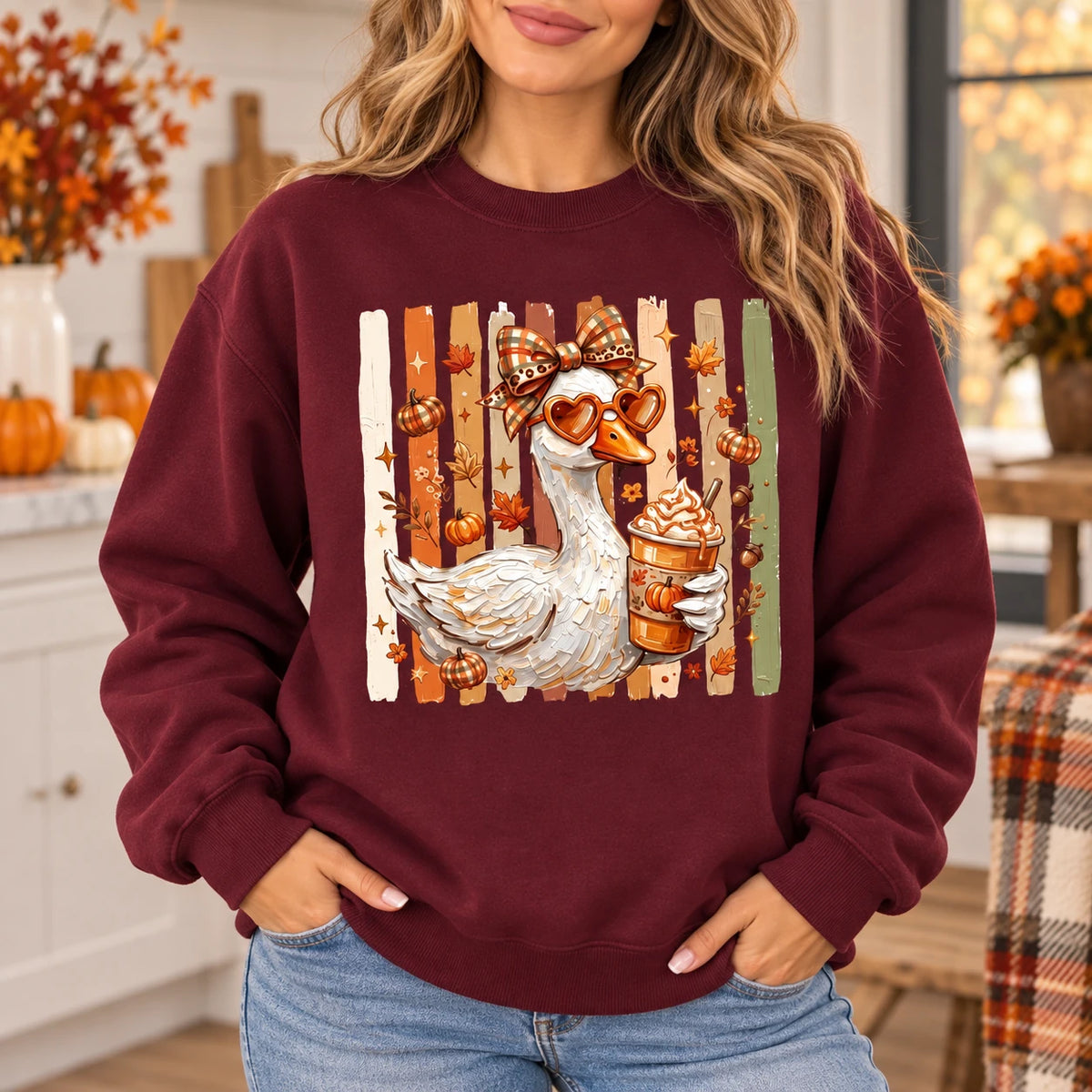 Fall Goose Sweatshirt Pumpkin Spice Coffee Graphic Cute Autumn Coquette Crewneck