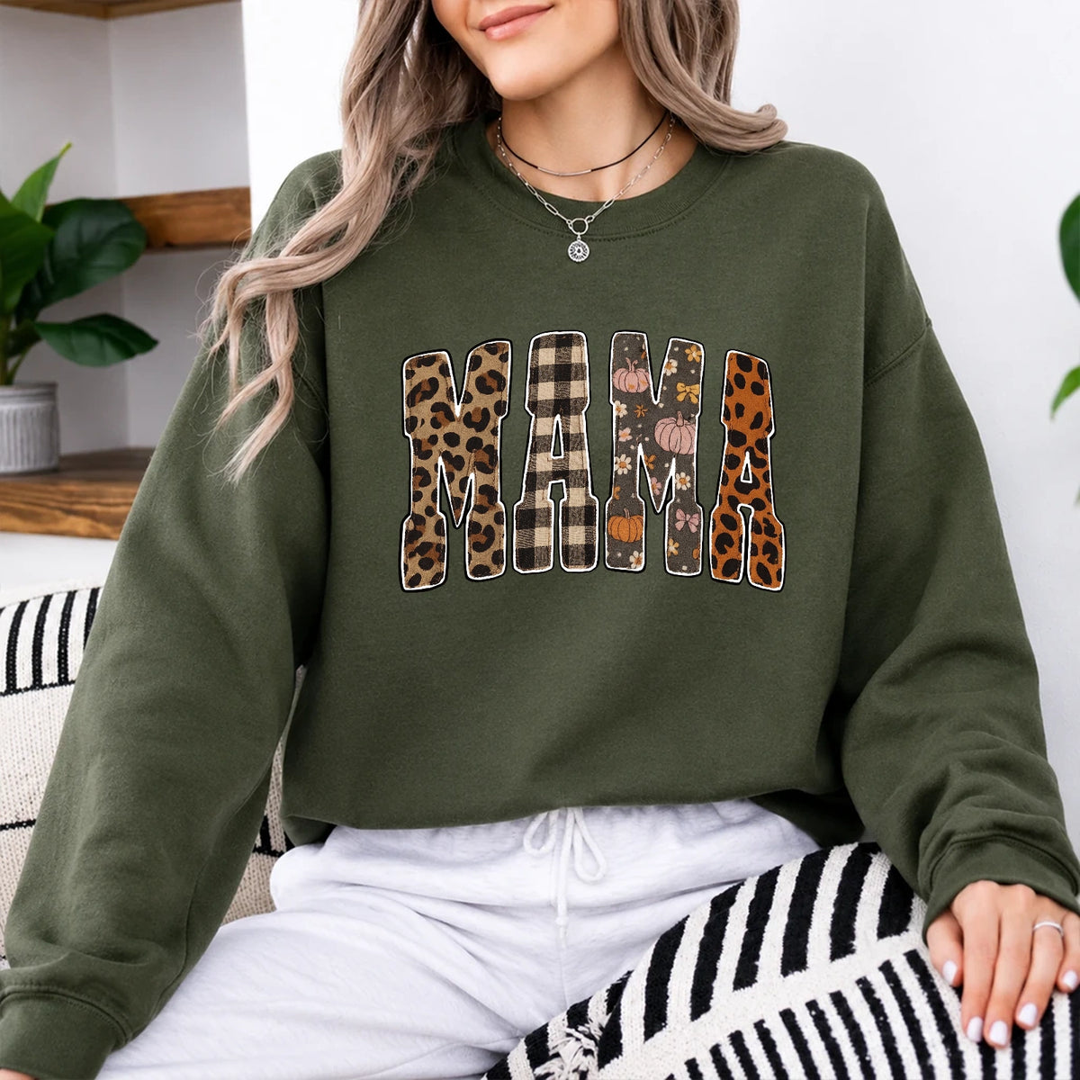 Fall Mama Sweatshirt, Leopard Pumpkin Patchwork Mom Graphic