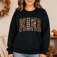 Fall Mama Sweatshirt, Leopard Pumpkin Patchwork Mom Graphic