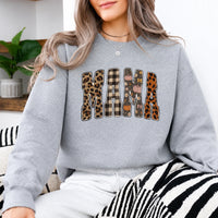 Fall Mama Sweatshirt, Mama Patchwork Fall Mom Unisex Leopard Pumpkin Floral Design