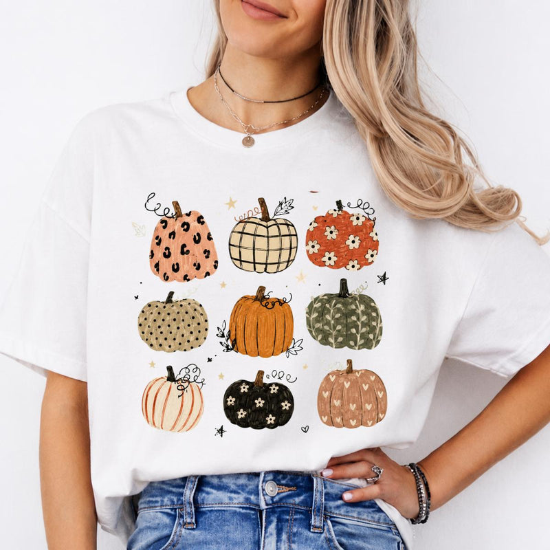 Fall Pumpkin Sweatshirt and T-Shirt Cute Patterned Pumpkins Autumn Women Cute Rustic Design