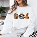 Fall Pumpkin Sweatshirt and T-Shirt, Leopard Checkered Pumpkin Graphic Tee, Polka Dot Autumn Pumpkin Shirt, Cute Halloween Thanksgiving Fall Gift for Women
