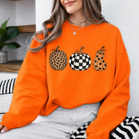 Fall Pumpkin Sweatshirt and T-Shirt, Leopard Checkered Pumpkin Graphic Tee, Polka Dot Autumn Pumpkin Shirt, Cute Halloween Thanksgiving Fall Gift for Women