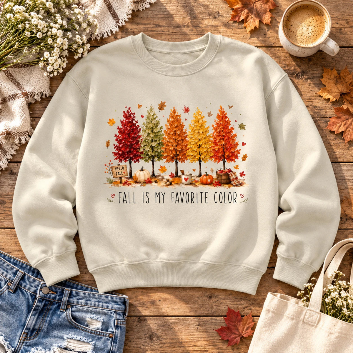 Fall Sweatshirt for Women Fall Is My Favorite Color Autumn Tree Graphic