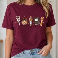Fall Teacher T-Shirt School Supplies Leopard Pumpkin Back To School Classroom Women Cute Coquette