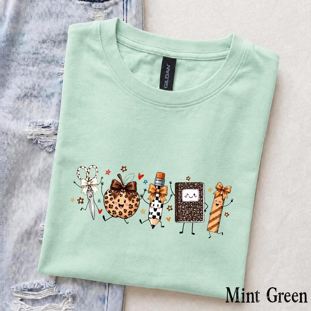 Fall Teacher T-Shirt School Supplies Leopard Pumpkin Back To School Classroom Women Cute Coquette