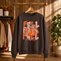 Fall Vibes Pumpkin Sweatshirt, Coquette Floral Bow Pumpkin, Cute Autumn Pumpkin Season Gift for Women, Retro Watercolor Fall Style