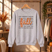 Fall Vibes Sweatshirt Autumn Word List Thanksgiving Cozy Crewneck for Women