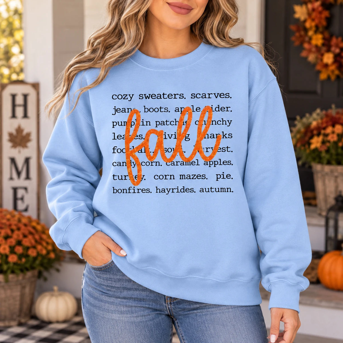 Fall Vibes Sweatshirt Autumn Word List Thanksgiving Cozy Crewneck for Women