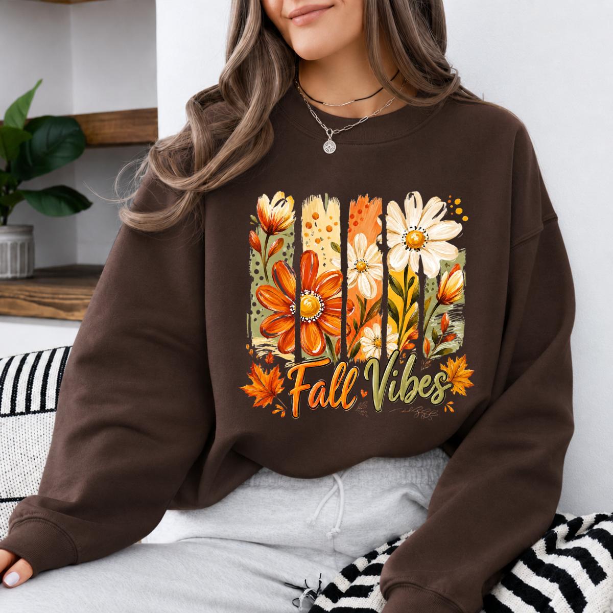 Fall Vibes Sweatshirt Fall Vibes Fall Season Women Floral Autumn Design