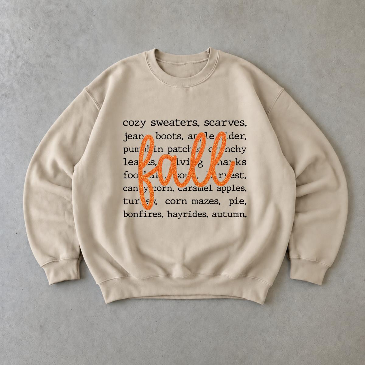 Fall Vibes Sweatshirt Fall Word List Autumn Thanksgiving Women Cozy Typography Design
