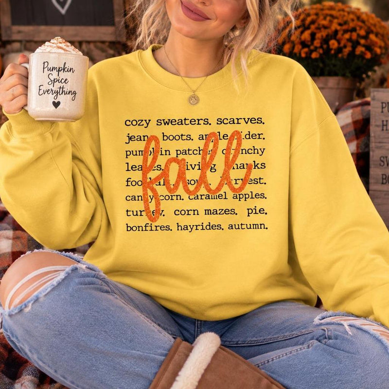 Fall Vibes Sweatshirt Fall Word List Autumn Thanksgiving Women Cozy Typography Design