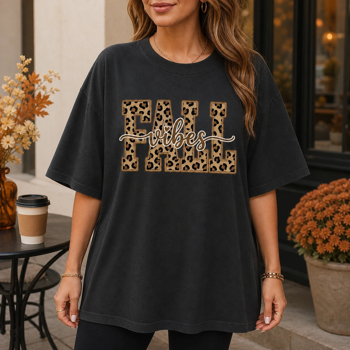 Fall Vibes Sweatshirt Leopard Print Autumn Graphic Pumpkin Season Women Cozy Trendy Fall Top
