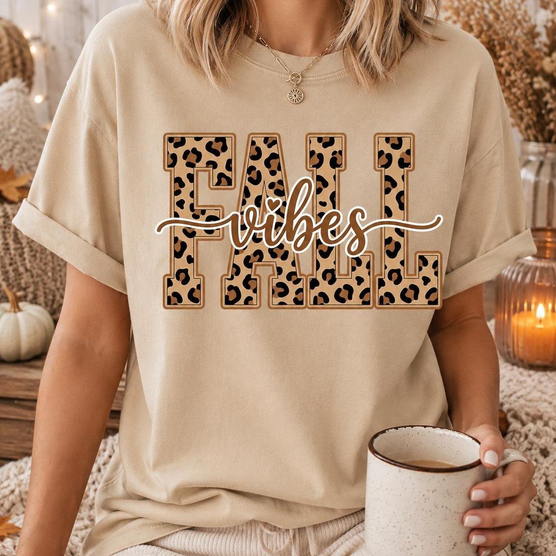 Fall Vibes Sweatshirt Leopard Print Autumn Graphic Pumpkin Season Women Cozy Trendy Fall Top
