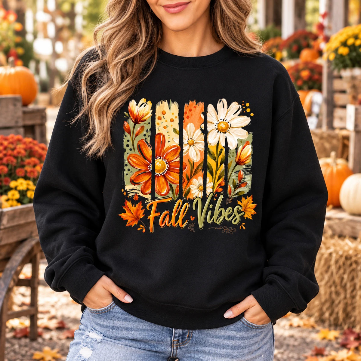 Fall Vibes Sweatshirt Women Floral Autumn Thanksgiving