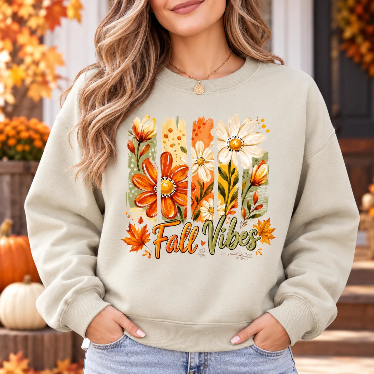 Fall Vibes Sweatshirt Women Floral Autumn Thanksgiving