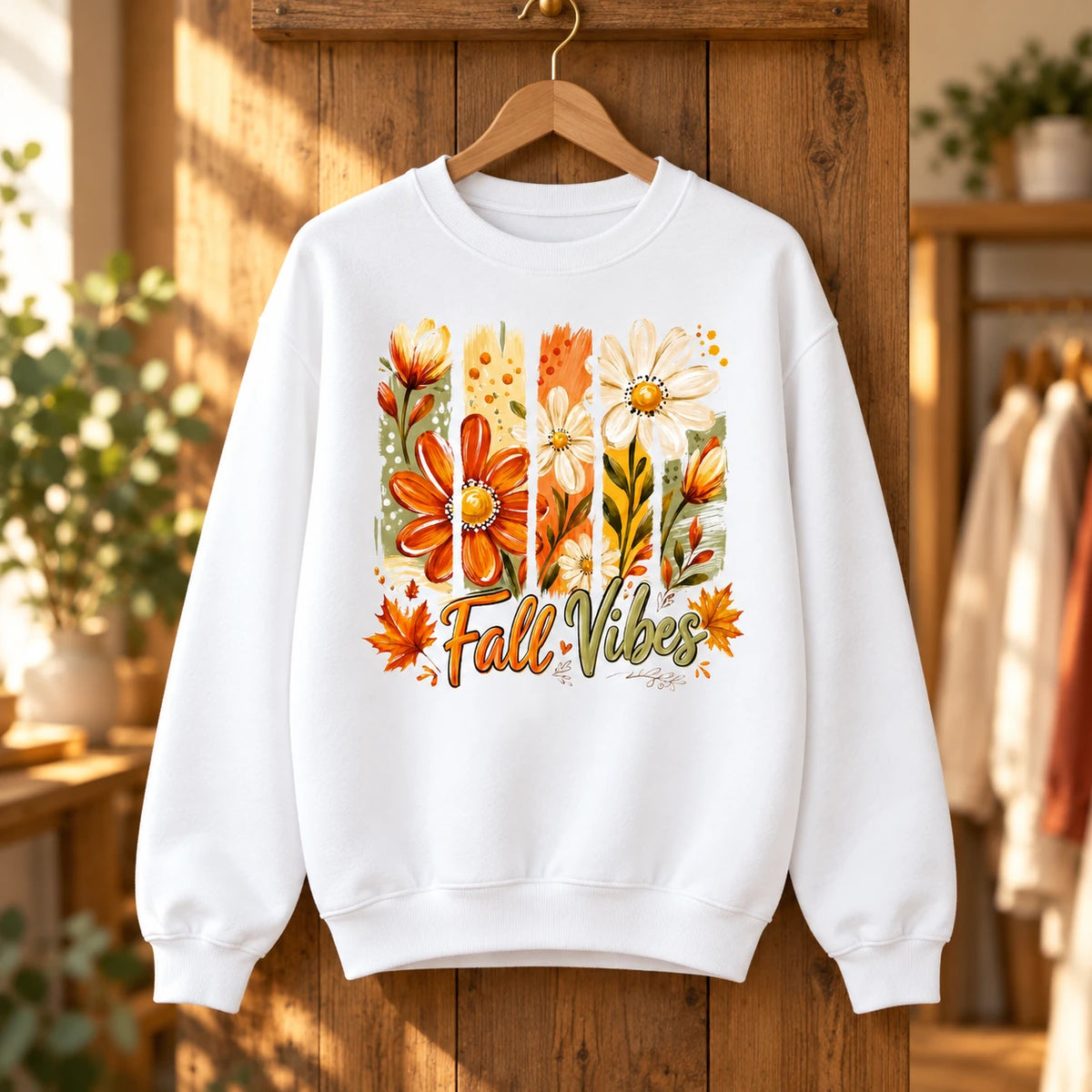 Fall Vibes Sweatshirt Women Floral Autumn Thanksgiving