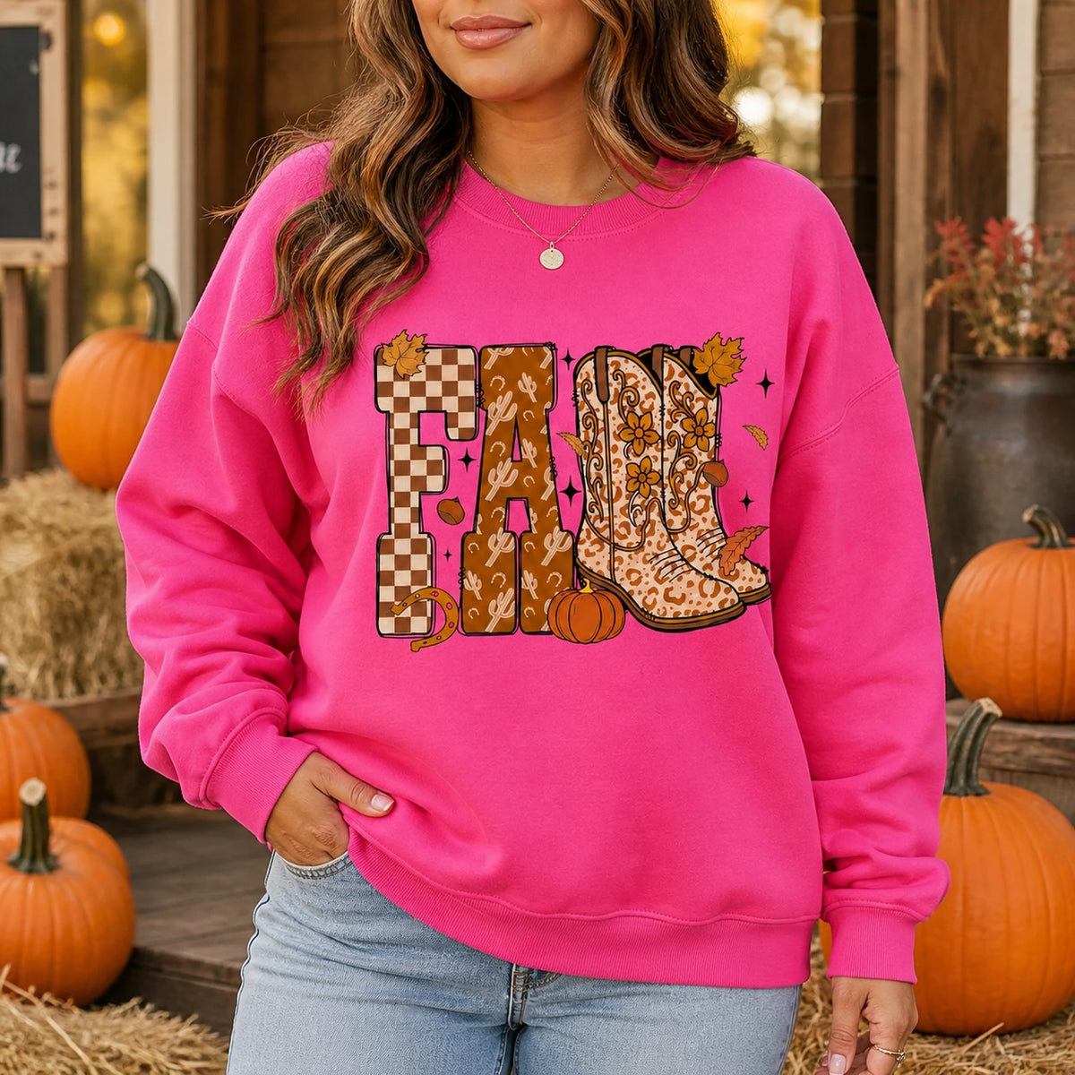 Fall Western Cowgirl Sweatshirt, FALL Cowboy Boots Graphic, Leopard Boots Pumpkin Autumn Top, Thanksgiving Gift for Her, Women Retro Boho Country Style