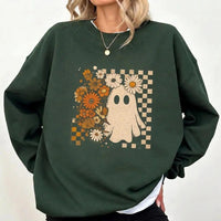 Floral Ghost Sweatshirt Daisy Spooky Fall Halloween Women Retro Boho