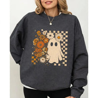 Floral Ghost Sweatshirt Daisy Spooky Fall Halloween Women Retro Boho