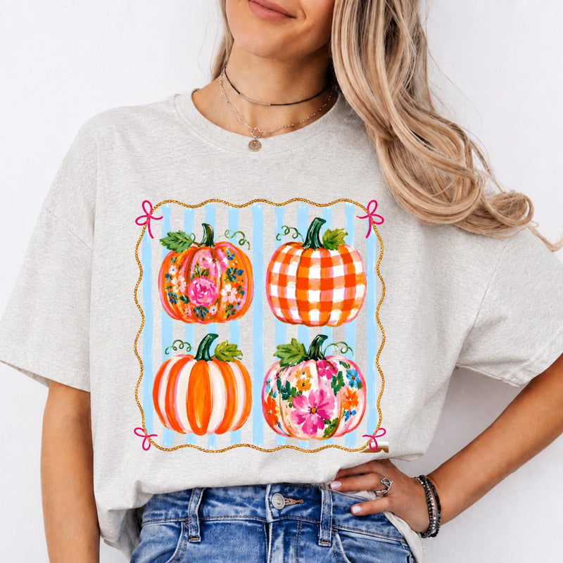 Floral Pumpkin Graphic Colorful Pumpkin Patch Sweatshirt and T-Shirt Fall Women Cute Coquette Design