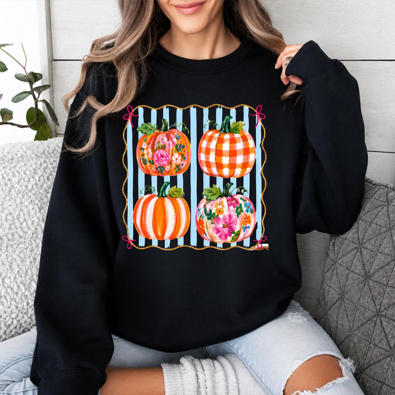 Floral Pumpkin Graphic Colorful Pumpkin Patch Sweatshirt and T-Shirt Fall Women Cute Coquette Design