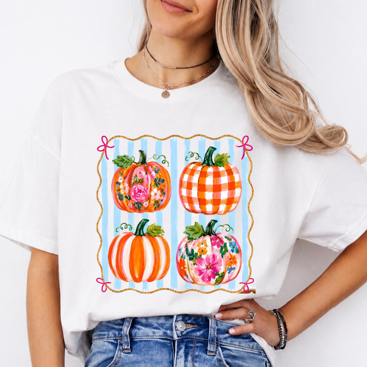 Floral Pumpkin Graphic Colorful Pumpkin Patch Sweatshirt and T-Shirt Fall Women Cute Coquette Design