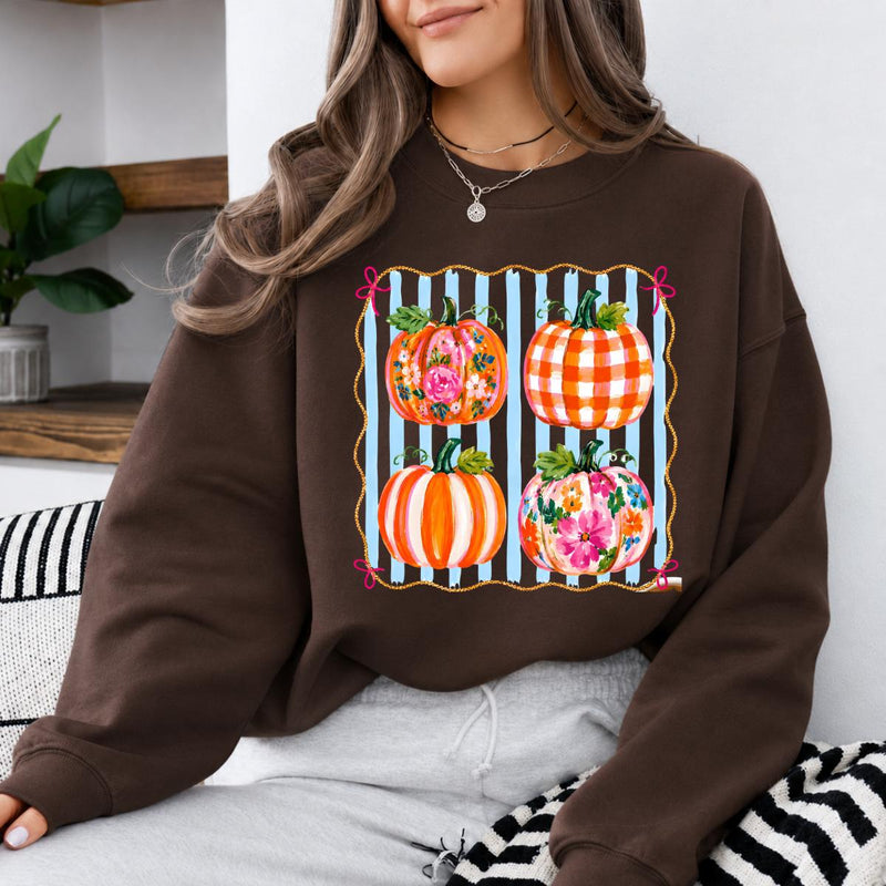 Floral Pumpkin Graphic Colorful Pumpkin Patch Sweatshirt and T-Shirt Fall Women Cute Coquette Design