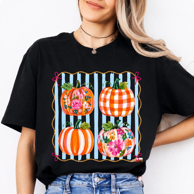Floral Pumpkin Graphic Colorful Pumpkin Patch Sweatshirt and T-Shirt Fall Women Cute Coquette Design
