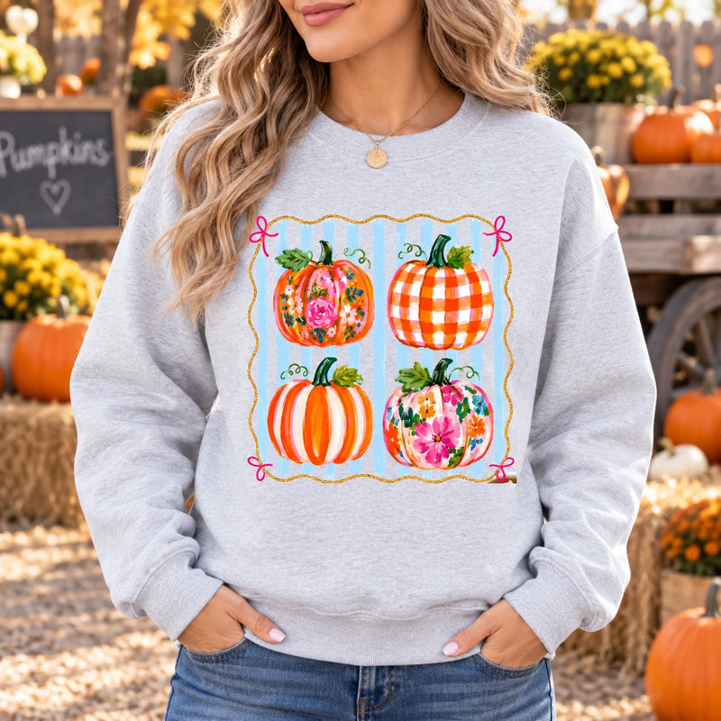 Floral Pumpkin Graphic Sweatshirt and T-Shirt, Colorful Pumpkin Patch Fall Shirt for Women, Cute Preppy Autumn Thanksgiving