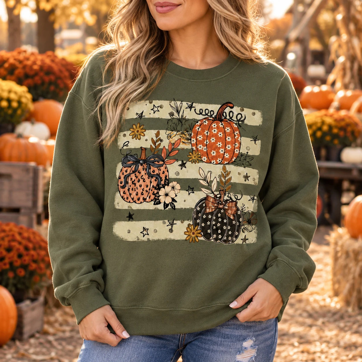 Floral Pumpkin Spice Sweatshirt and T-Shirt for Women, Cute Retro Fall Thanksgiving Graphic