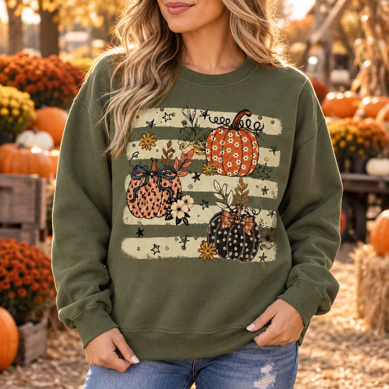 Floral Pumpkin Spice Sweatshirt and T-Shirt for Women, Cute Retro Fall Thanksgiving Graphic