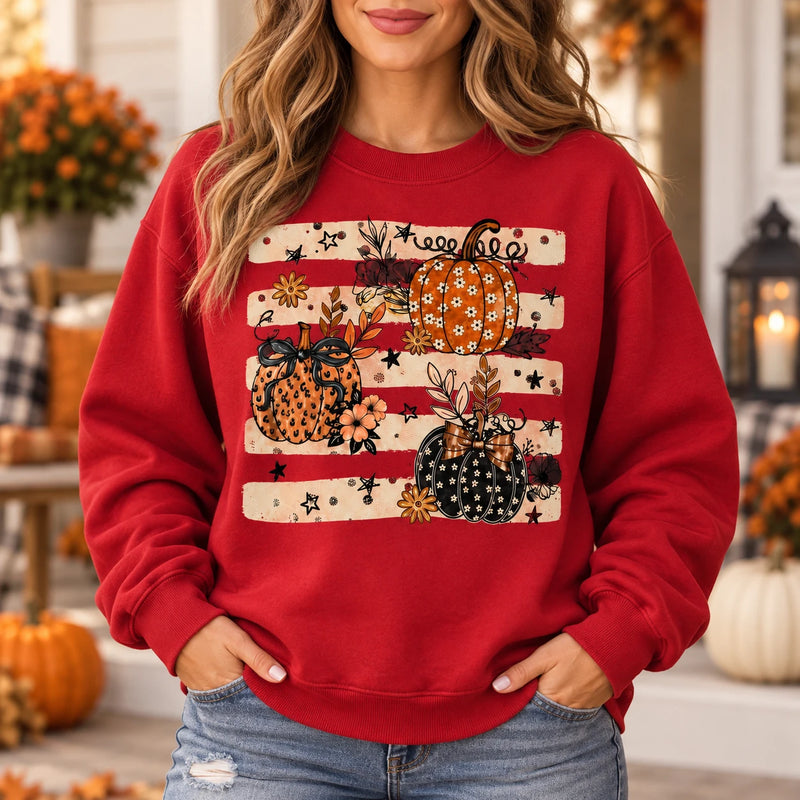 Floral Pumpkin Spice Sweatshirt and T-Shirt for Women, Cute Retro Fall Thanksgiving Graphic